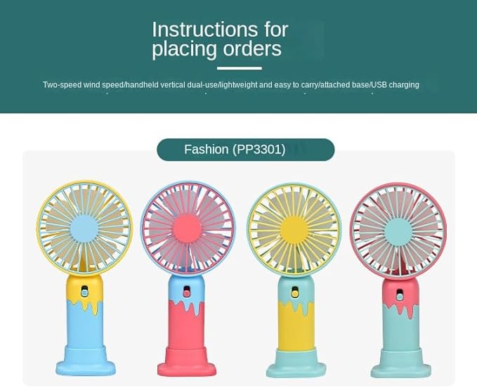 Portable Cartoon Fruit Handheld Fan – USB Rechargeable, 2-Speed Settings, with Base Stand