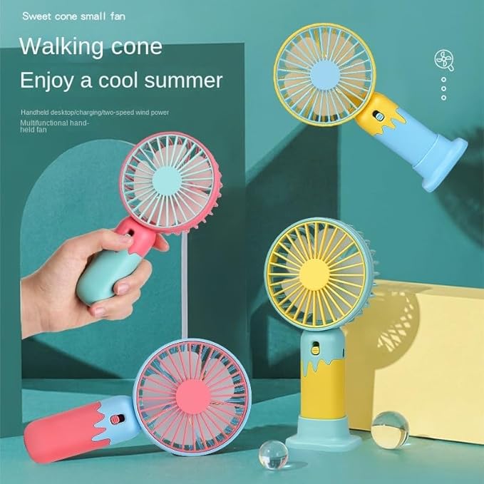 Portable Cartoon Fruit Handheld Fan – USB Rechargeable, 2-Speed Settings, with Base Stand