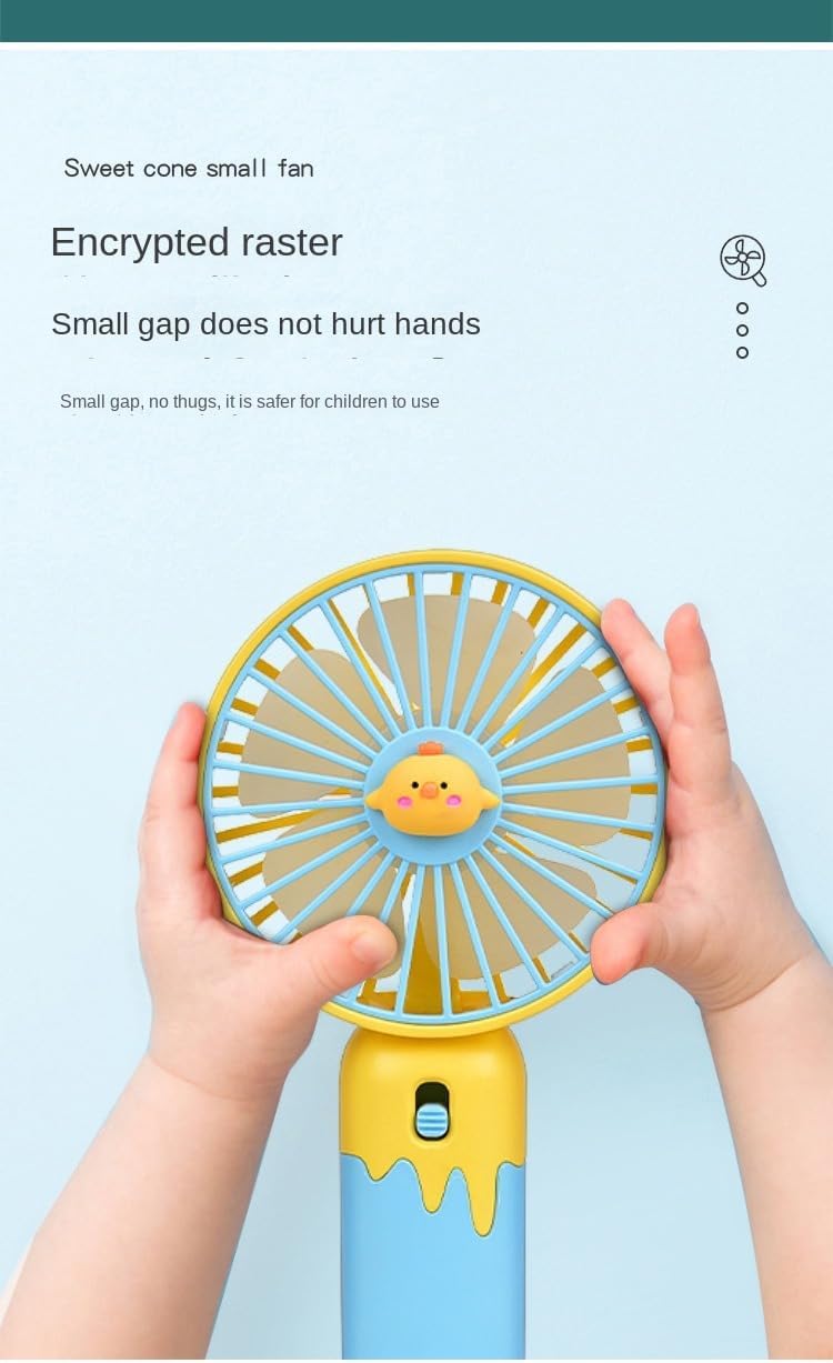 Portable Cartoon Fruit Handheld Fan – USB Rechargeable, 2-Speed Settings, with Base Stand