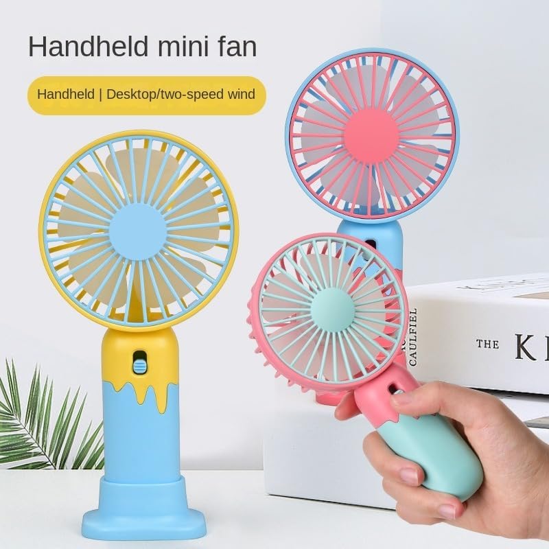 Portable Cartoon Fruit Handheld Fan – USB Rechargeable, 2-Speed Settings, with Base Stand