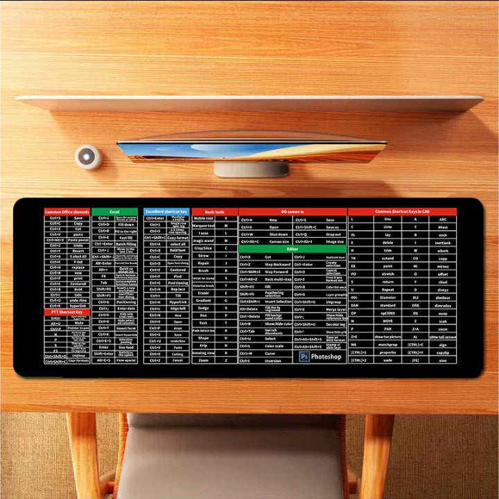Shortcut Keyboard Mat (30x80cm) – Extended Computer Mouse Pad with Office Software Shortcuts Pattern for Gamers, Office, and Home