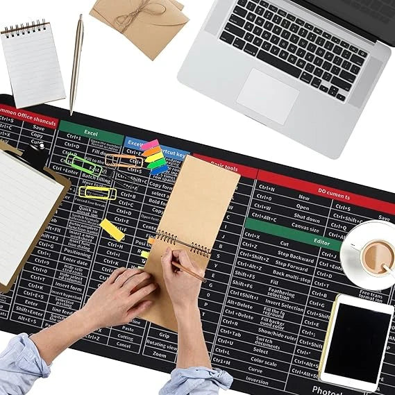 Shortcut Keyboard Mat (30x80cm) – Extended Computer Mouse Pad with Office Software Shortcuts Pattern for Gamers, Office, and Home