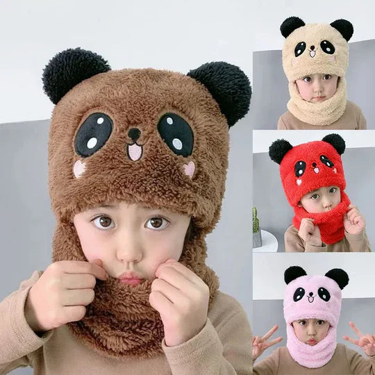 Panda winter Fleece Baby Cap set - Warm Cap & Scarp For Kids