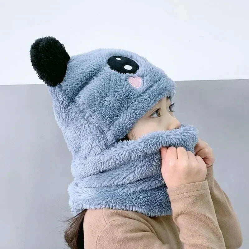 Panda winter Fleece Baby Cap set - Warm Cap & Scarp For Kids