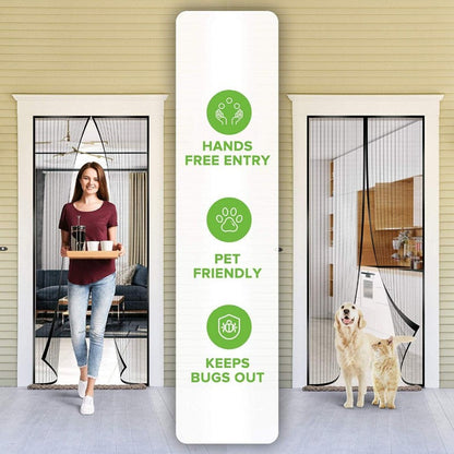 Magic Mesh Deluxe- Hands Free Magnetic Screen Door, Mesh Curtain Keeps Bugs Out