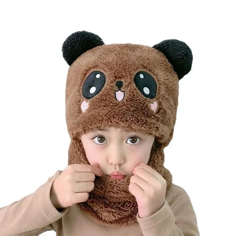 Panda winter Fleece Baby Cap set - Warm Cap & Scarp For Kids