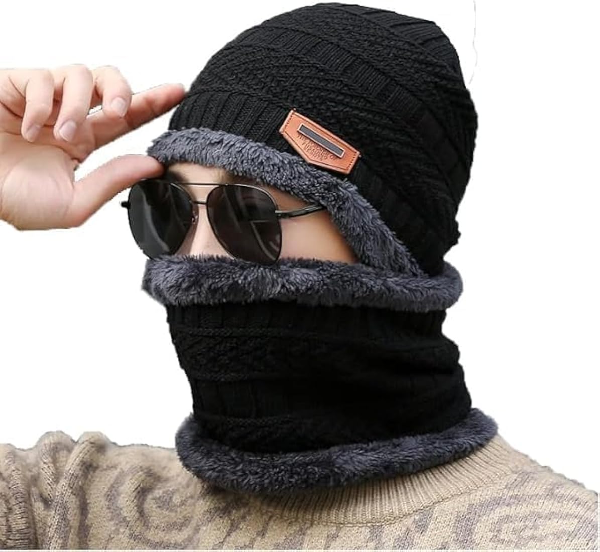 Woolen Winter Cap Beanie Hat with Neck Warmer Set for Men Women