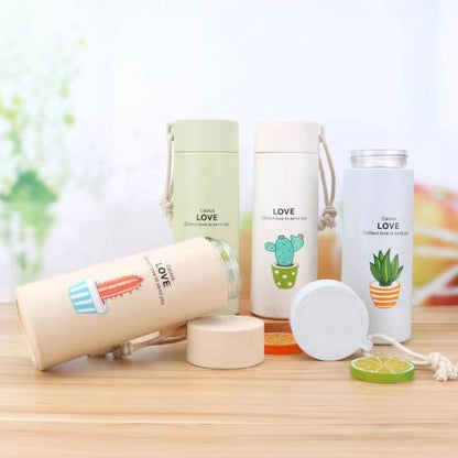 Plant Design Glass Water Bottle (450 ML)