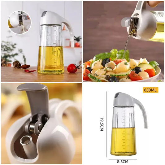 Glass Oil Bottle Dispenser With Auto Flip Cap 630ml