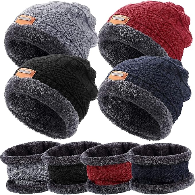 Woolen Winter Cap Beanie Hat with Neck Warmer Set for Men Women