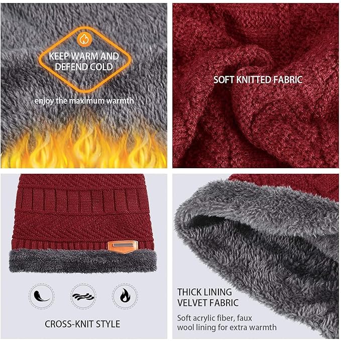 Woolen Winter Cap Beanie Hat with Neck Warmer Set for Men Women