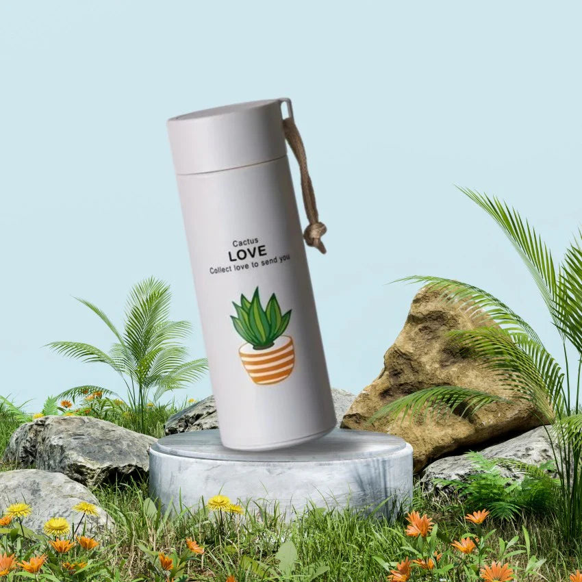 Plant Design Glass Water Bottle (450 ML)