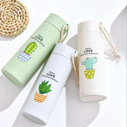 Plant Design Glass Water Bottle (450 ML)