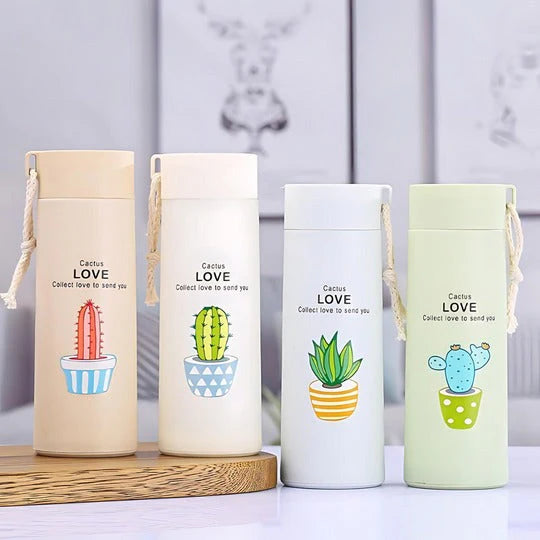 Plant Design Glass Water Bottle (450 ML)