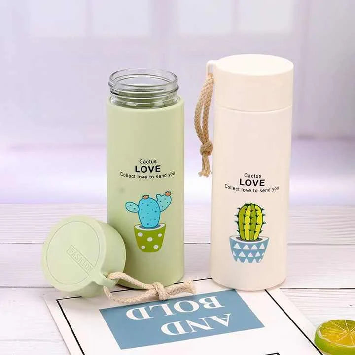 Plant Design Glass Water Bottle (450 ML)