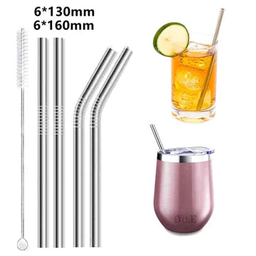 Reusable Steel Straw (Pack of 4) with cleaning brush