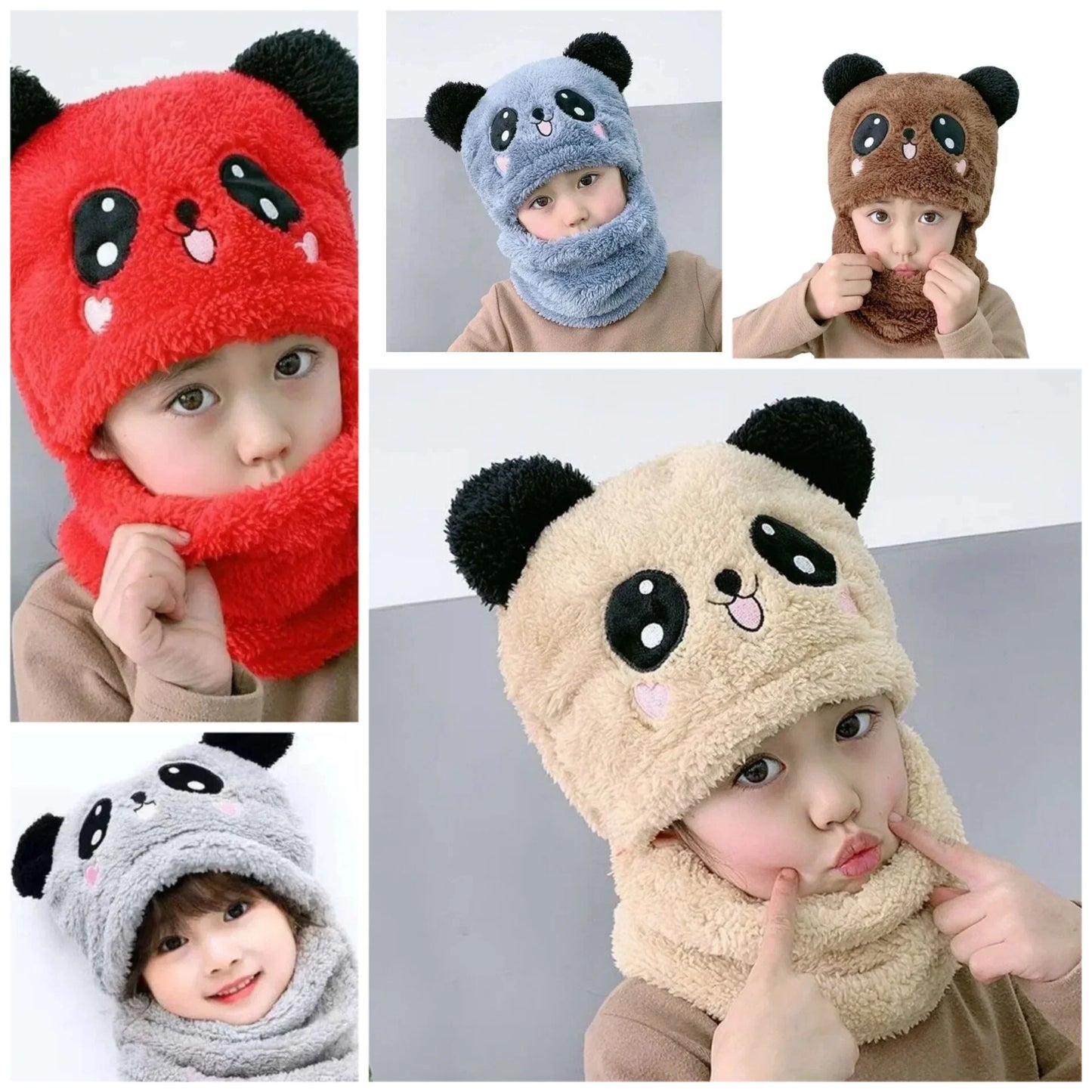 Panda winter Fleece Baby Cap set - Warm Cap & Scarp For Kids