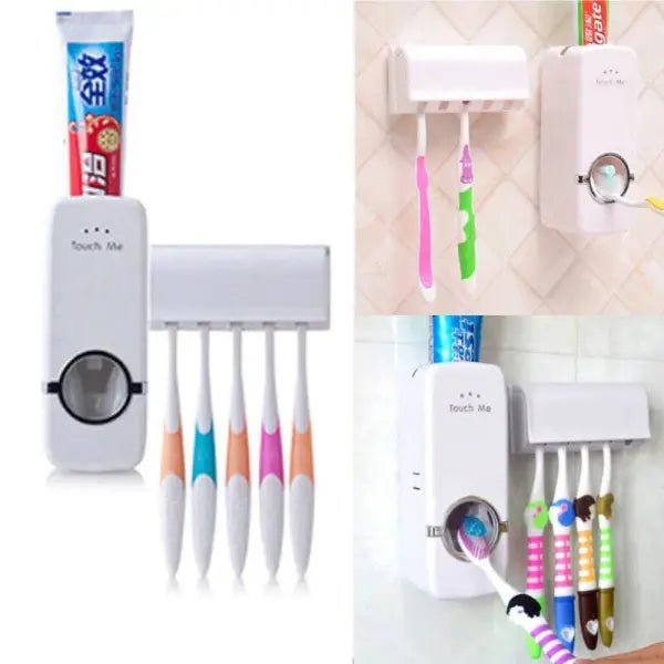 Wall Mounted Automatic Toothpaste Dispenser & Toothbrush Holder