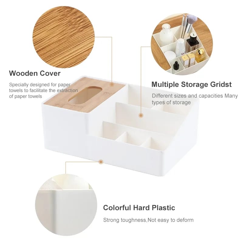 Wood-Topped Multi-Sectional Tissue Holder - Large Size