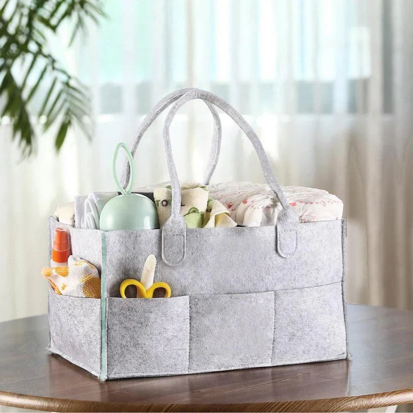 Baby Diaper Caddy Organizer, Foldable Felt Storage Bag with Multi Pockets and Flexible Compartments