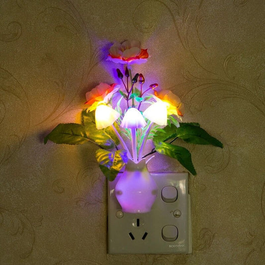 Large Size - LED Night Light With Sensor Plug-in Auto Switch Rose Flower Mushroom Night Lamp Wall Light