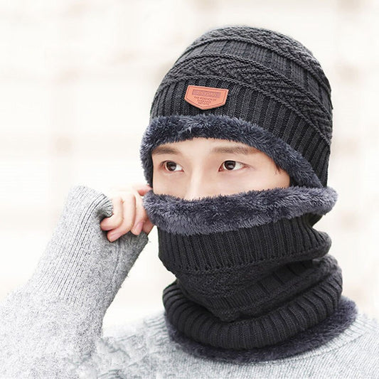 Woolen Winter Cap Beanie Hat with Neck Warmer Set for Men Women