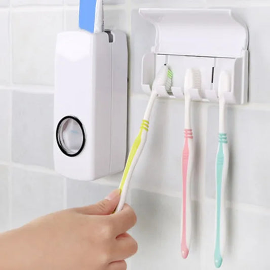 Wall Mounted Automatic Toothpaste Dispenser & Toothbrush Holder