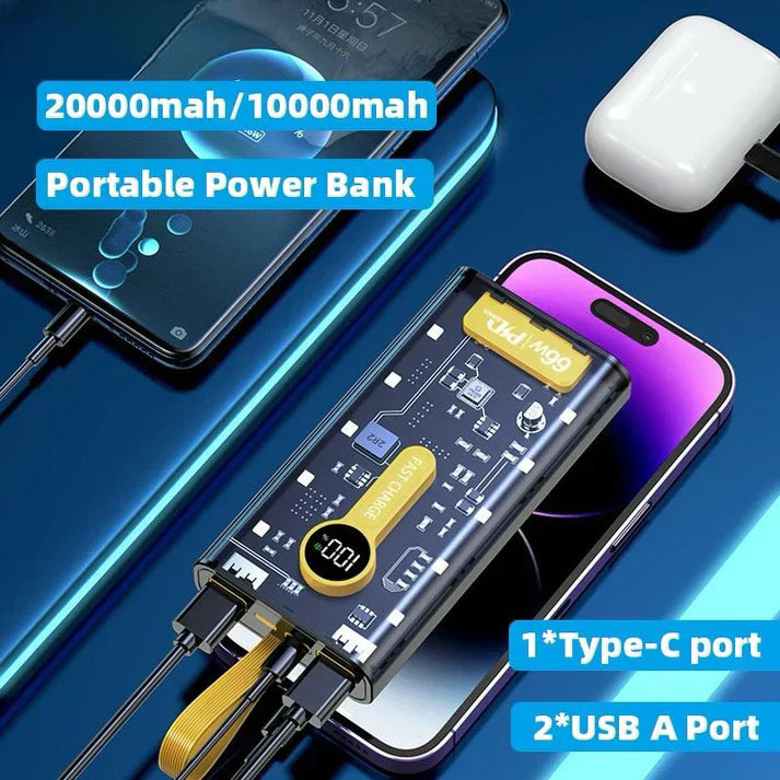 Transparent Power Bank with 66W Battery 10,000mAh (06 Months Warranty)