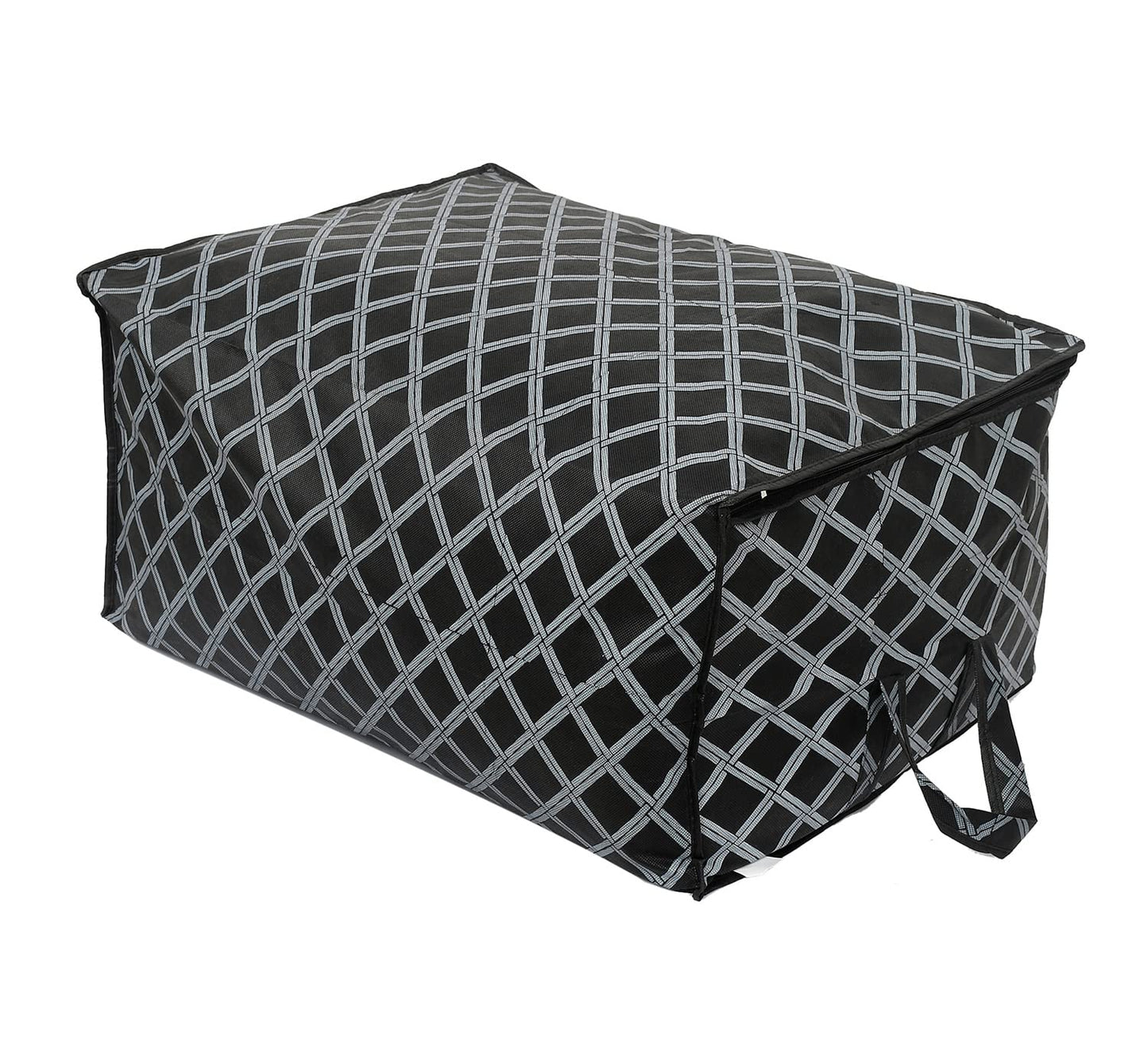 Non-Woven Check Print Jumbo Underbed Storage Bag|Clothes Organizer For Clothes, Quilts, Blankets With Handle