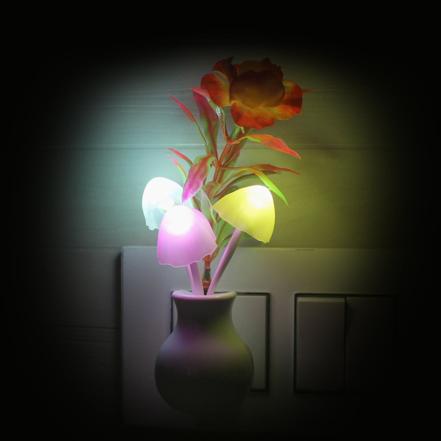 Large Size - LED Night Light With Sensor Plug-in Auto Switch Rose Flower Mushroom Night Lamp Wall Light