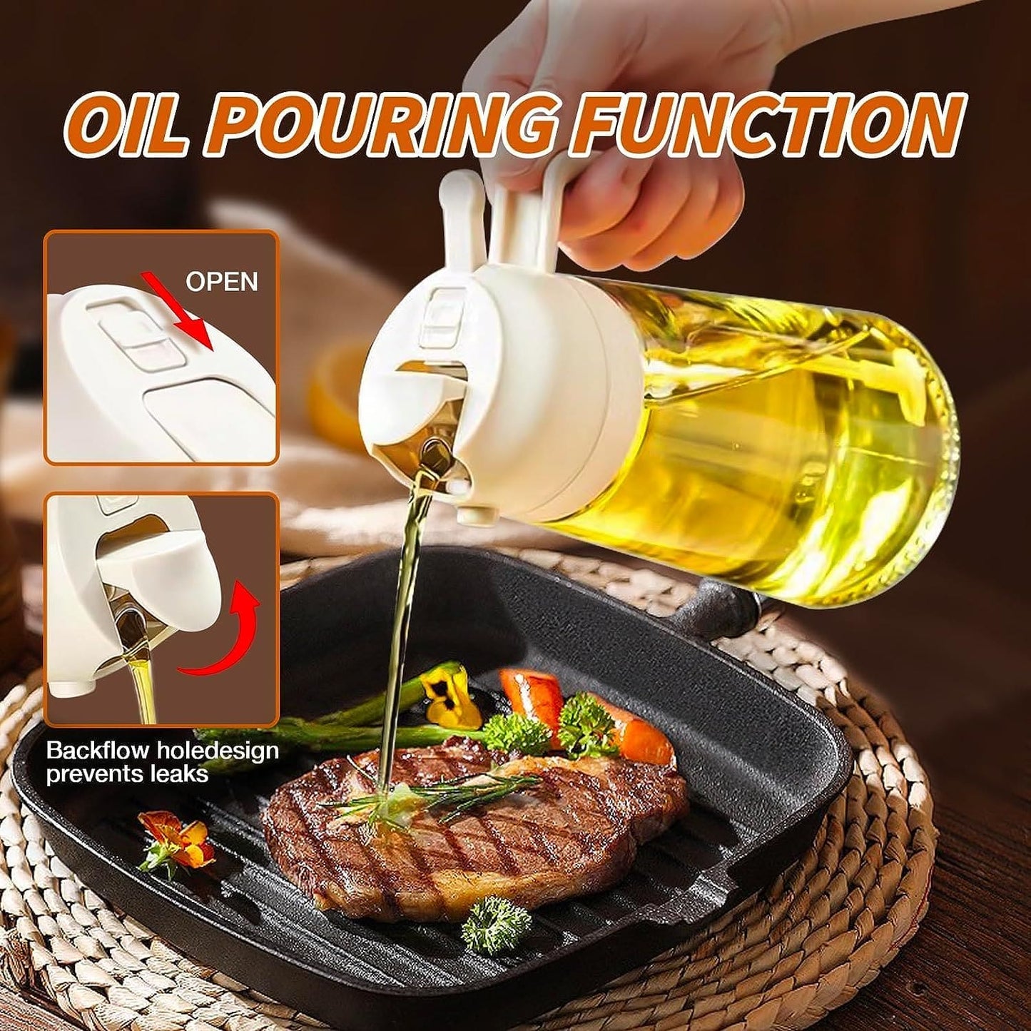 2 In 1 Oil Spray Glass Jug - 450ML