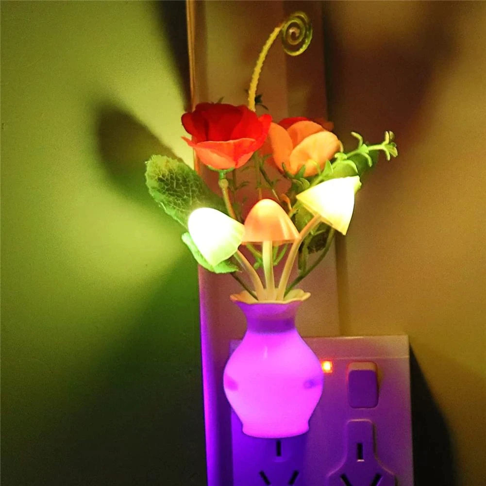 Large Size - LED Night Light With Sensor Plug-in Auto Switch Rose Flower Mushroom Night Lamp Wall Light