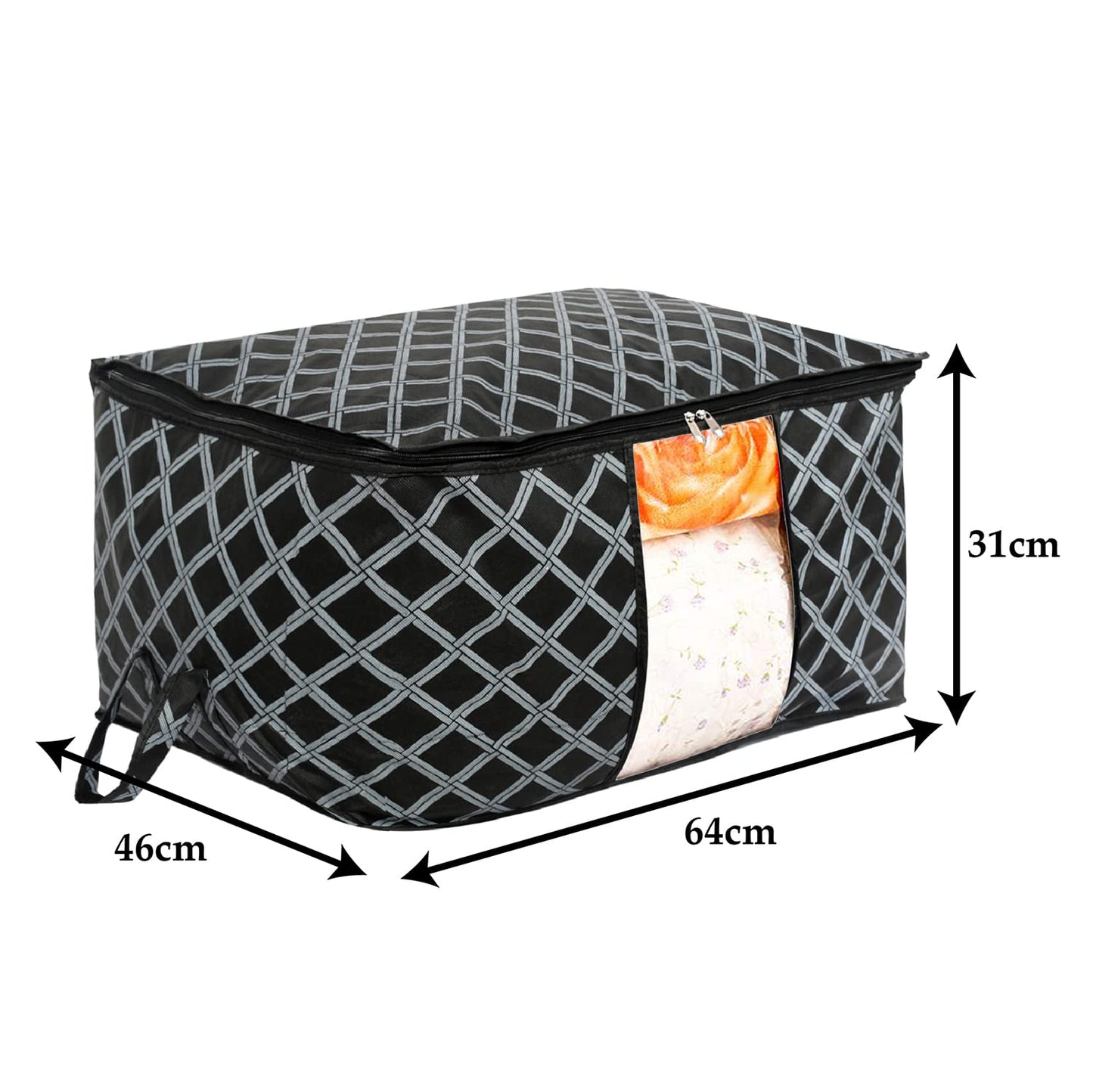 Non-Woven Check Print Jumbo Underbed Storage Bag|Clothes Organizer For Clothes, Quilts, Blankets With Handle