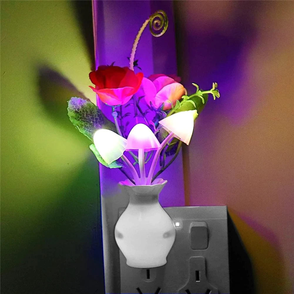 Large Size - LED Night Light With Sensor Plug-in Auto Switch Rose Flower Mushroom Night Lamp Wall Light