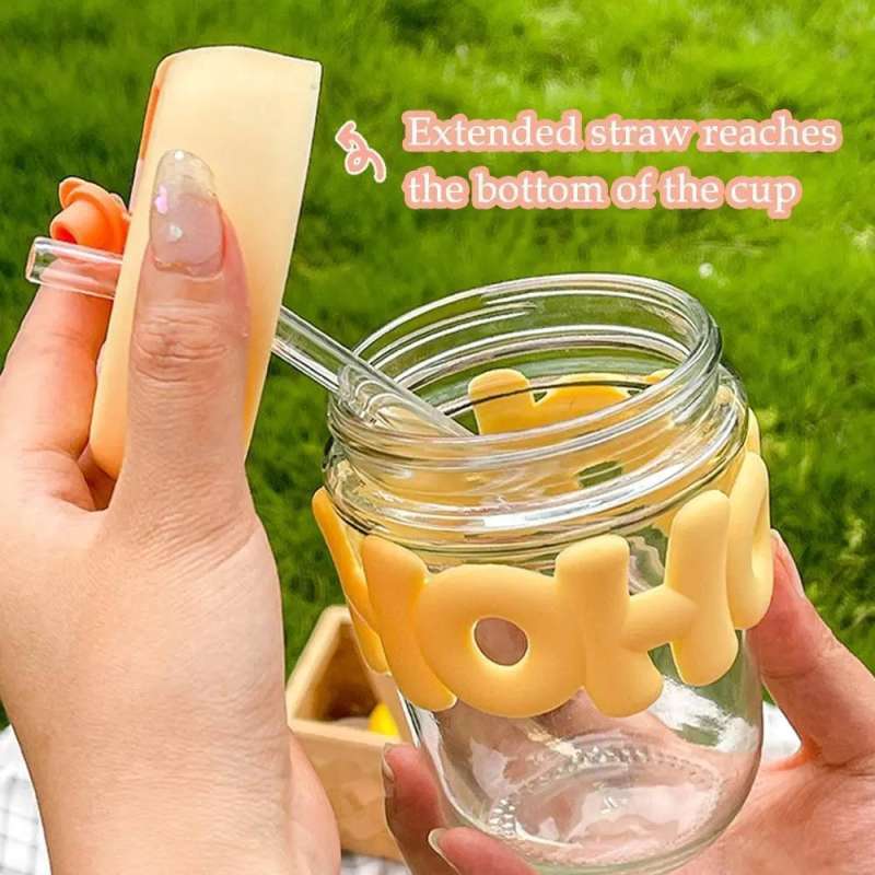 Glass Cup With Straw & Silicone LID (350ML)