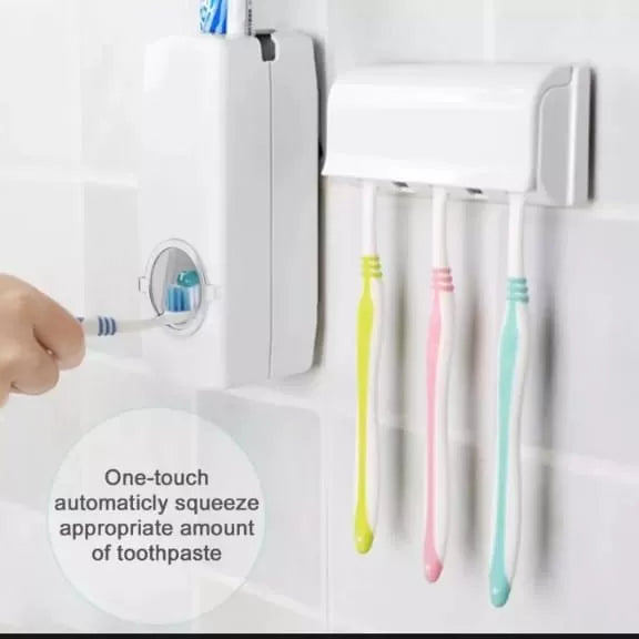 Wall Mounted Automatic Toothpaste Dispenser & Toothbrush Holder